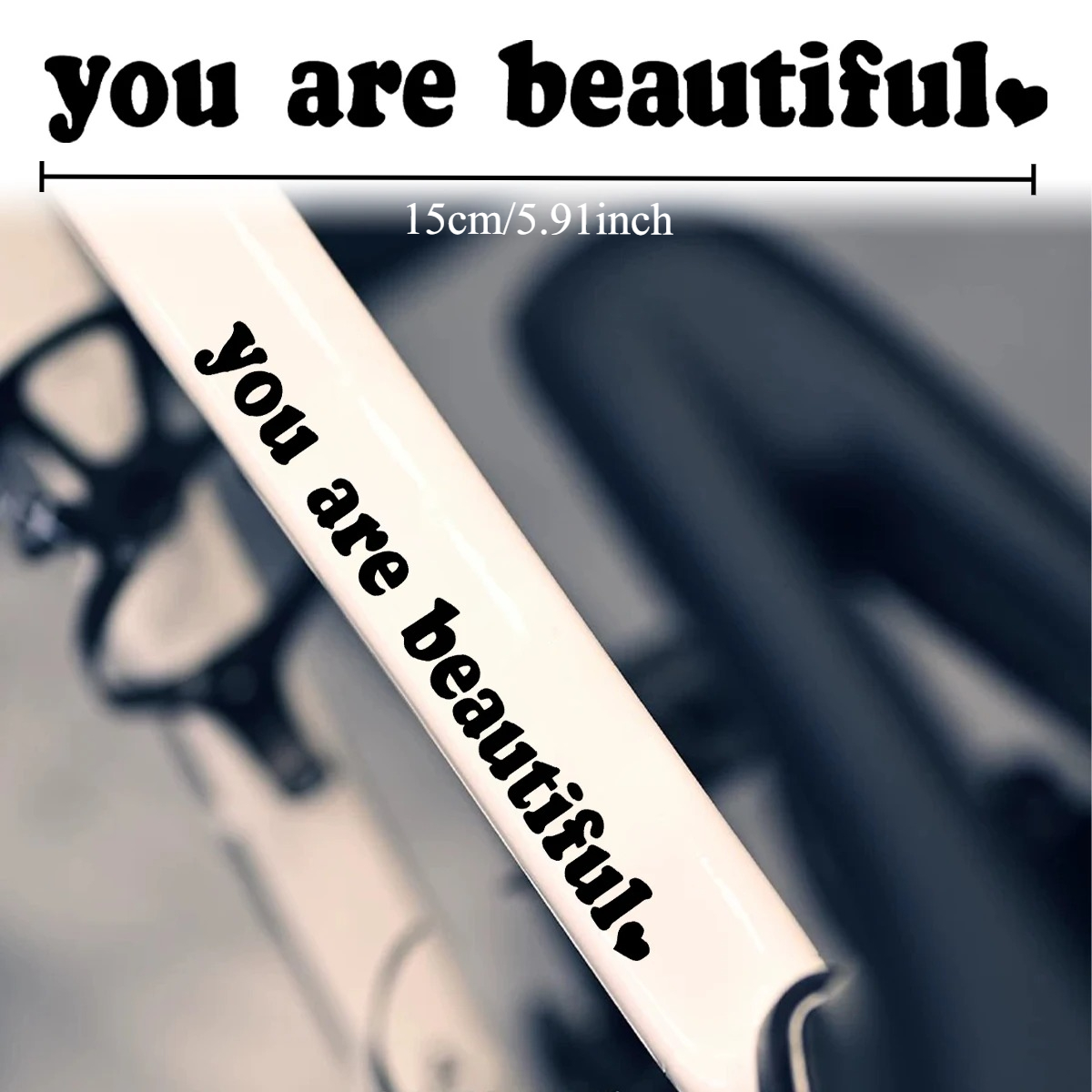 Cycling Quote - 2枚セット「You Are Beautiful」ハート型ステッカー 防水ビニールデカール 自転車フレーム用 温かみのあるパーソナライズされたサイクリング装飾