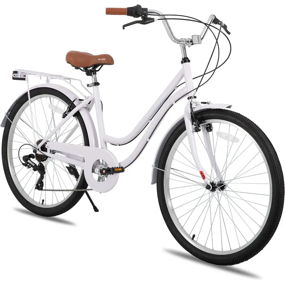 Cycling Commute Speed - 26インチ 7速ステップスルークルーザーバイク、男性用と女性用のリアラック付き、レトロシティコミューターサイクル
