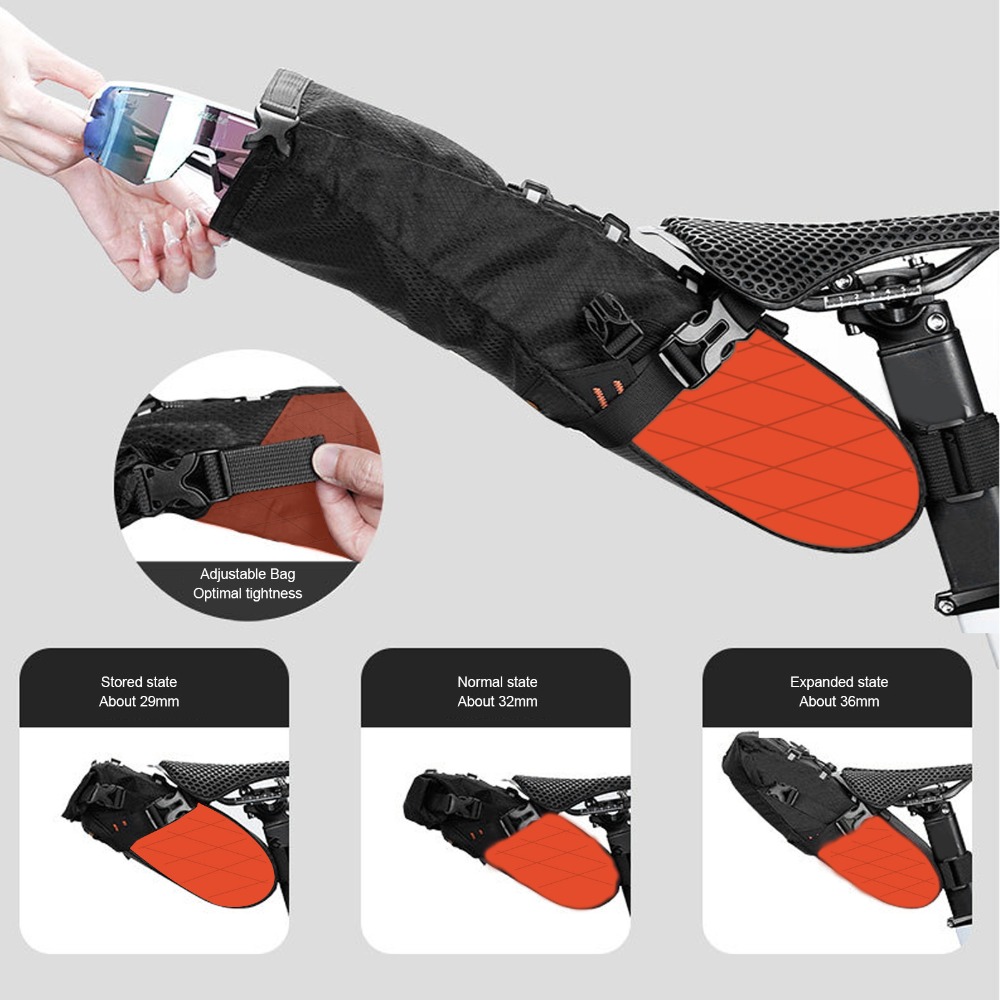 Saddle Bag Under Seat - 多機能自転車シートバッグ 防水 5.8L容量 シート下バッグ 反射ストラップ付き 自転車サドルバッグ
