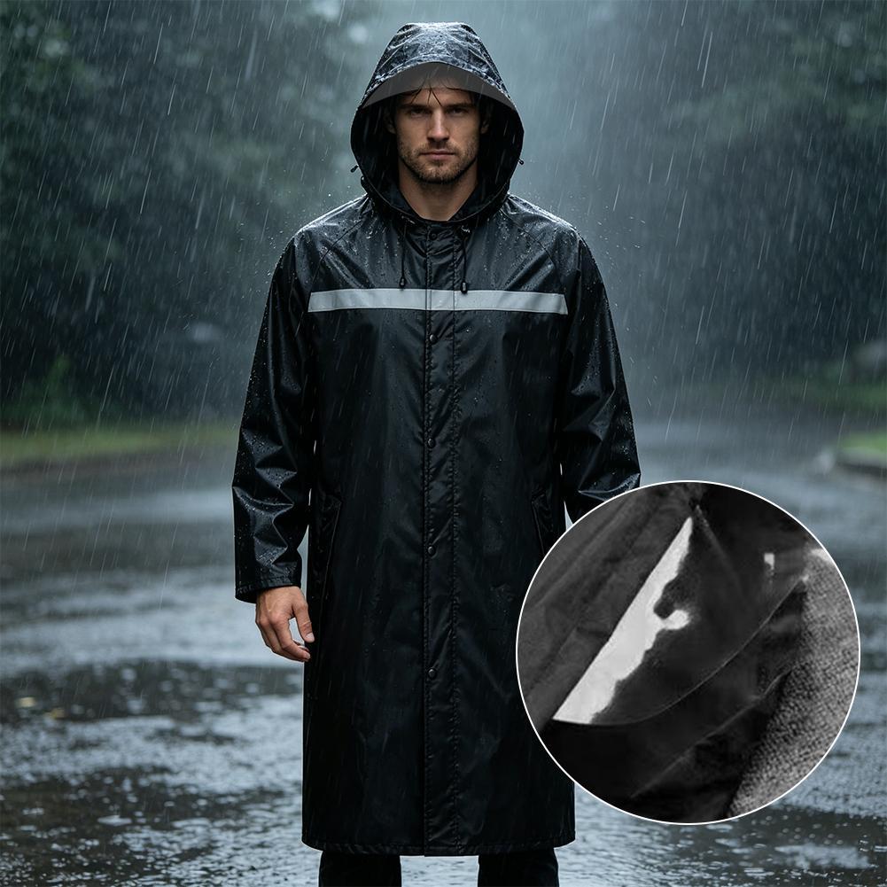 Cycling Commute In Rain - 防水フード付きレインポンチョ、反射ストライプ付き頑丈なロングレインコート、サイクリング、ハイキング、毎日の通勤に最適