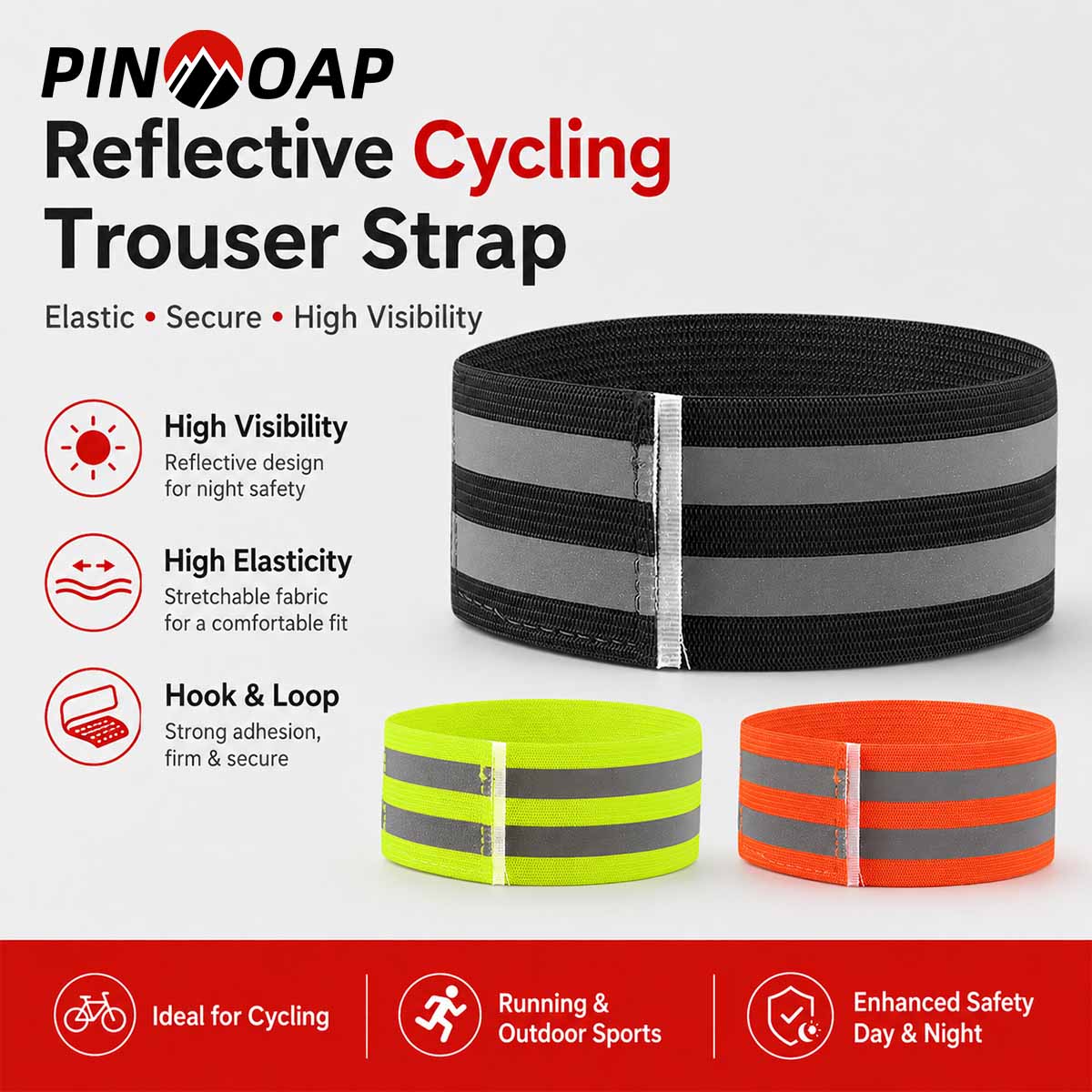 Cycling Commute Pants - PINMOAP 1/2個 サイクリングパンツ用レッグバンド 調節可能な自転車アンクルストラップ 反射性トラウザーズクリップ 自転車通勤