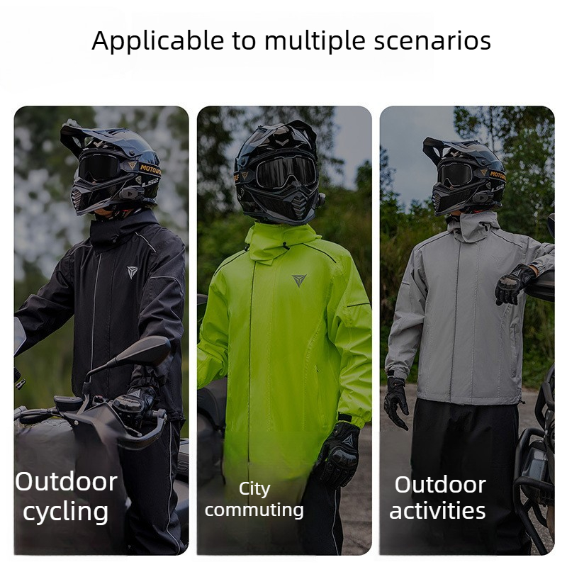バイク用レインスーツ 防水ジャケットとパンツセット アウトド - Cycling Commute In Rain のレビューと価格