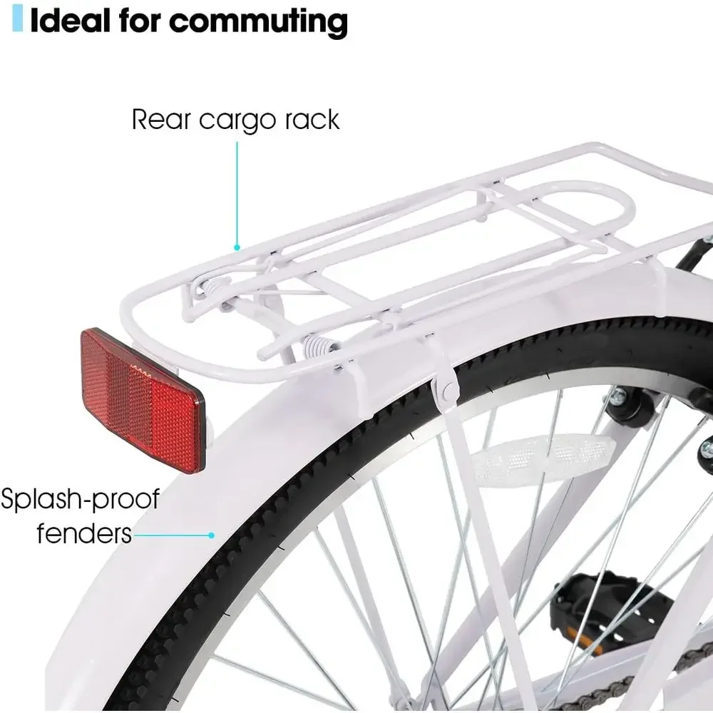 26インチ 7速ステップスルークルーザーバイク、男性と女性向 - Cycling Commute Speed のレビューと価格