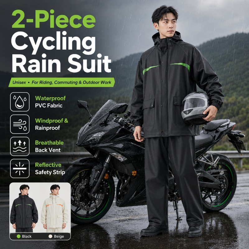 ユニセックス2ピース防水サイクリングレインスーツ – ジャケ - Cycling Commute In Rain のレビューと価格