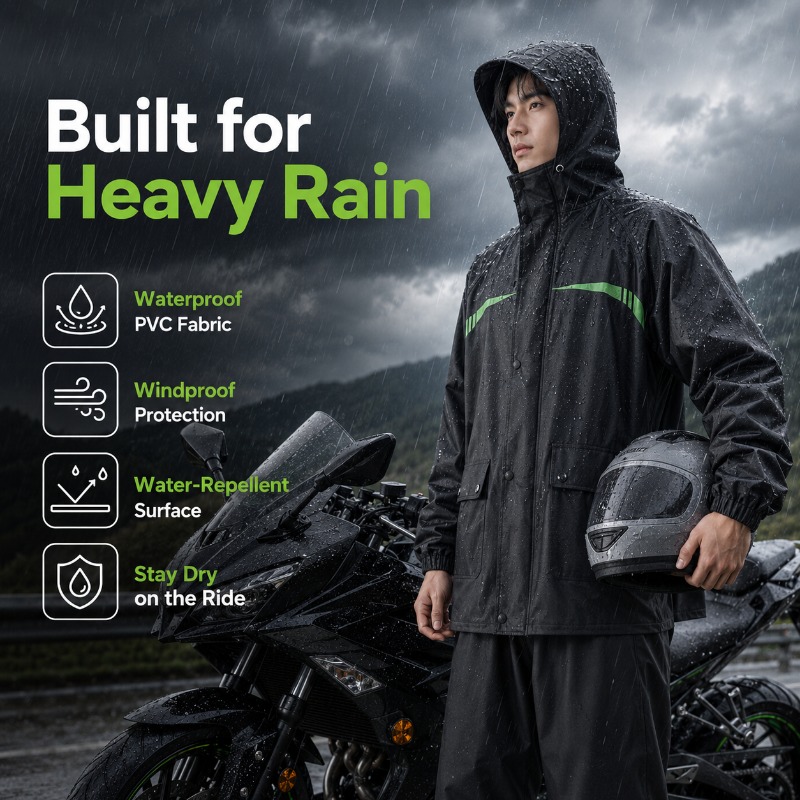 ユニセックス2ピース防水サイクリングレインスーツ – ジャケ - Cycling Commute In Rain のレビューと価格